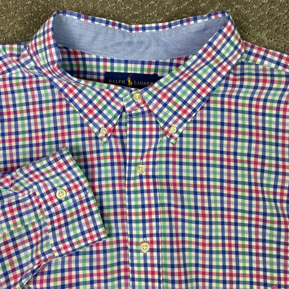 Ralph Lauren Stretch Button Down Shirt Men's 3XLT Blue Green Red Gingham Check - Picture 1 of 10